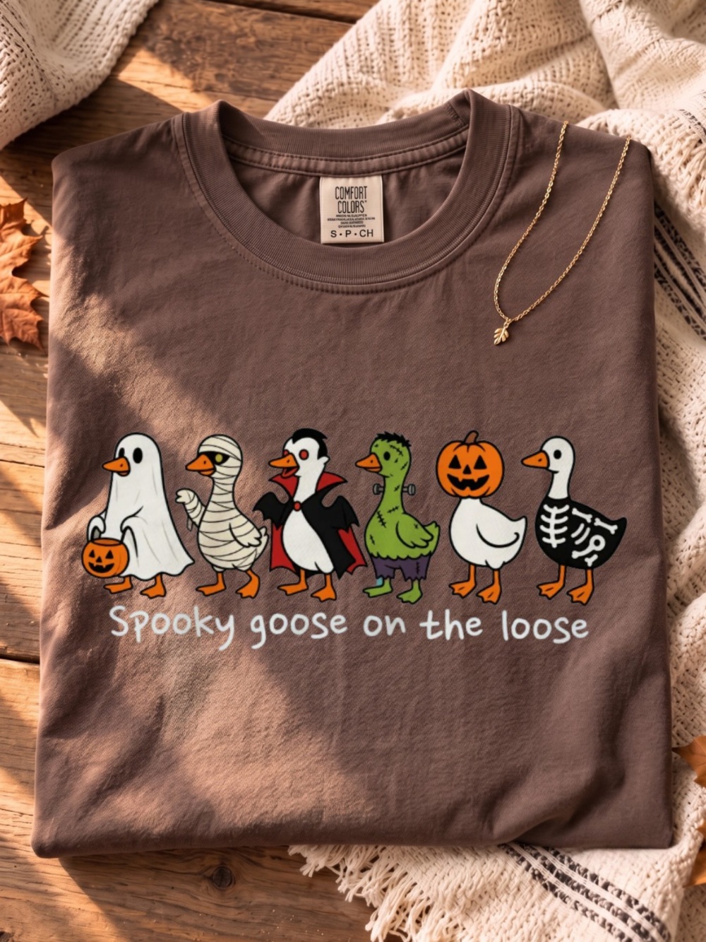 Comfort Colors Brown Halloween Funny Goose Tee, Just A Spooky Goose Shirt